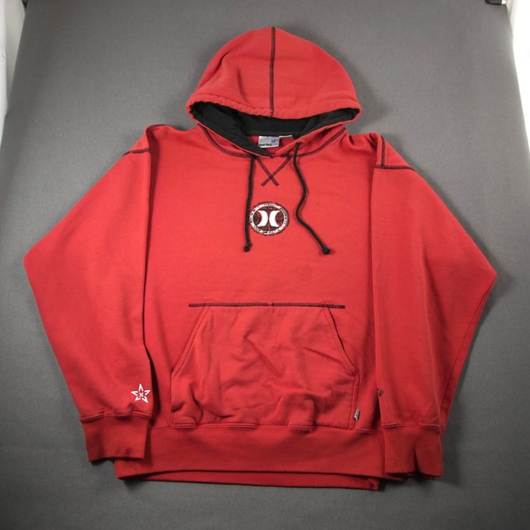Y2K Vintage Thrashed Hurley Skater Hoodie Pullover Mens M Red Black - Picture 2 of 15